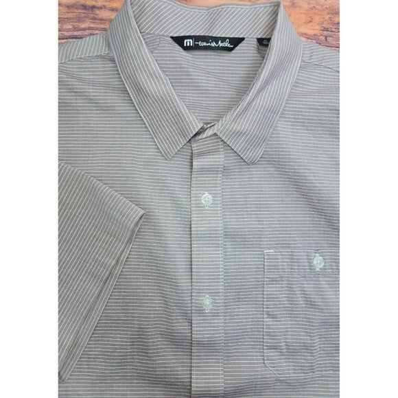 Travis Mathew Mens Cotton Blend Tan Striped Shirt XL Short Sleeve Button-Up - Picture 4 of 8